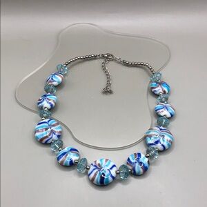 Murano art glass candy swirl statement style boho festival necklace silver.